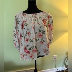 Zara White Smocked Blouse with Ruffled Sleeves